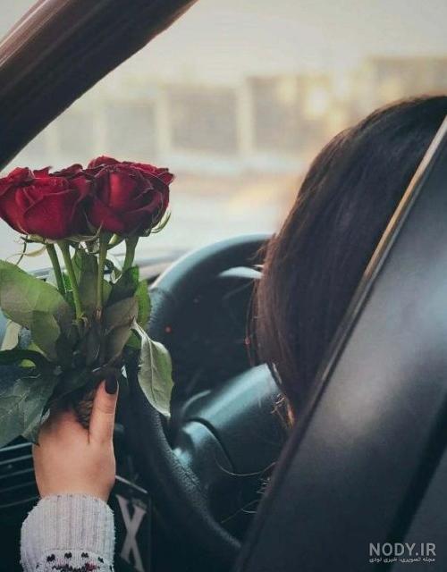 پرتره پروفایل یک دختر با گل در دست نیم صورت 1581821