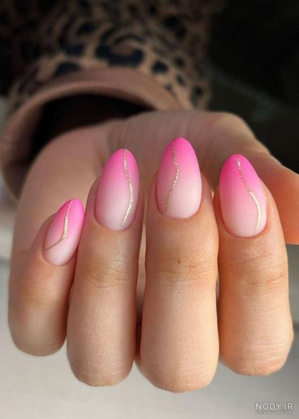 طراحی ناخن صورتی ساده مرمری + مدل ناخن پینکی