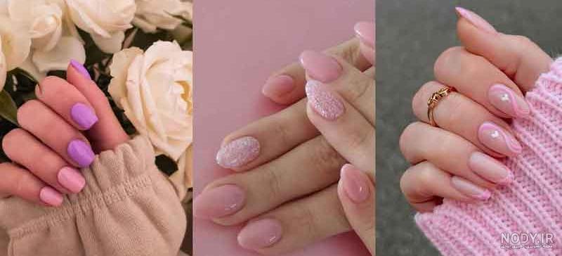 طراحی ناخن صورتی ساده مرمری + مدل ناخن پینکی