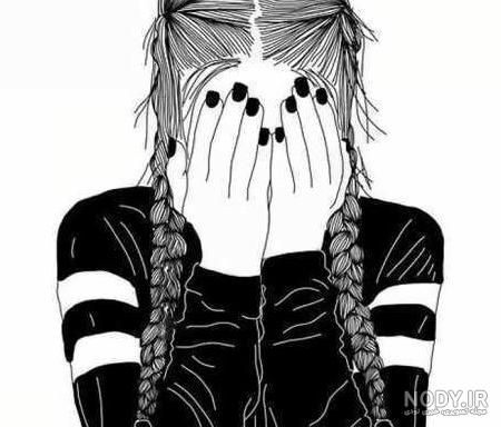 نقاشی دخترانه غمگین ساده - عکس نودی