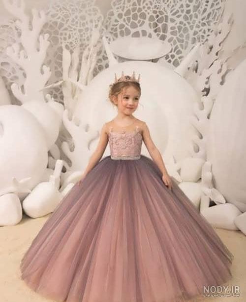 مدل لباس عروس بچه گانه پرنسسی بلند و رنگی ایرانی لمه شنی - الی مگ