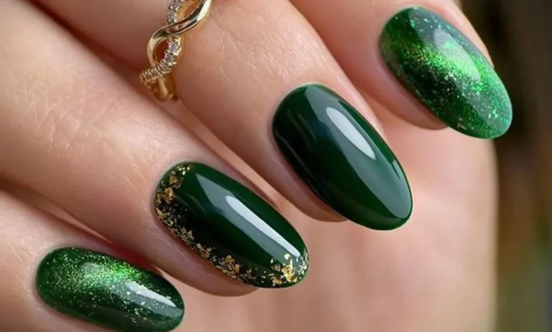 طرح ناخن سبز و کرم