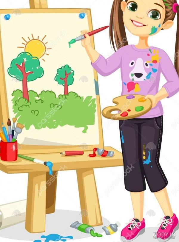 عکس دختر در حال نقاشی