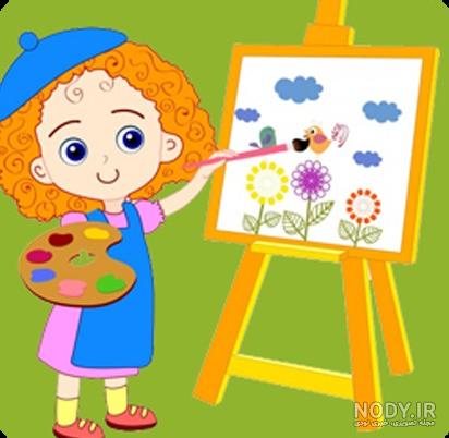 عکس کارتونی دختر در حال نقاشی