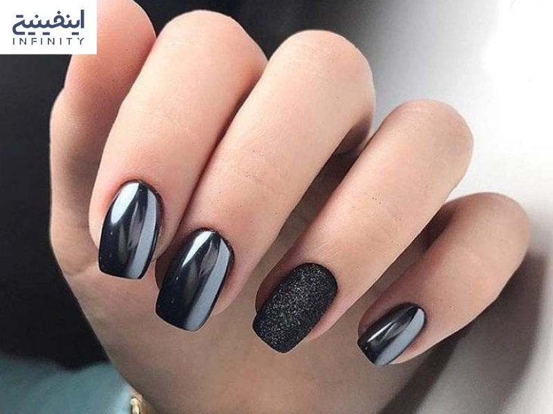 طراحی ناخن مشکی طلایی ساده + طراحی ناخن مشکی سفید
