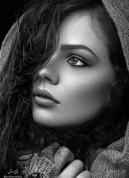 مدل نقاشی سیاه قلم چهره | پرتره سیاه و سفید 💖 هایپررئال