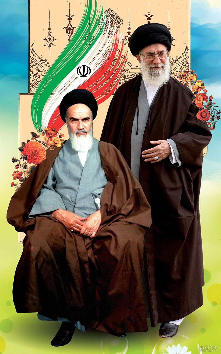 عکس با کیفیت حضرت خامنه ای ایستاده در کنار امام خمینی (ره) و قاب زیبا ...