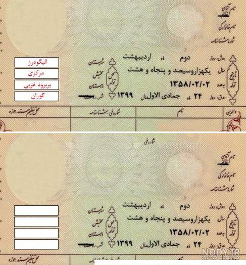 عکس صفحه دوم شناسنامه خالی - کامل (مولیزی)