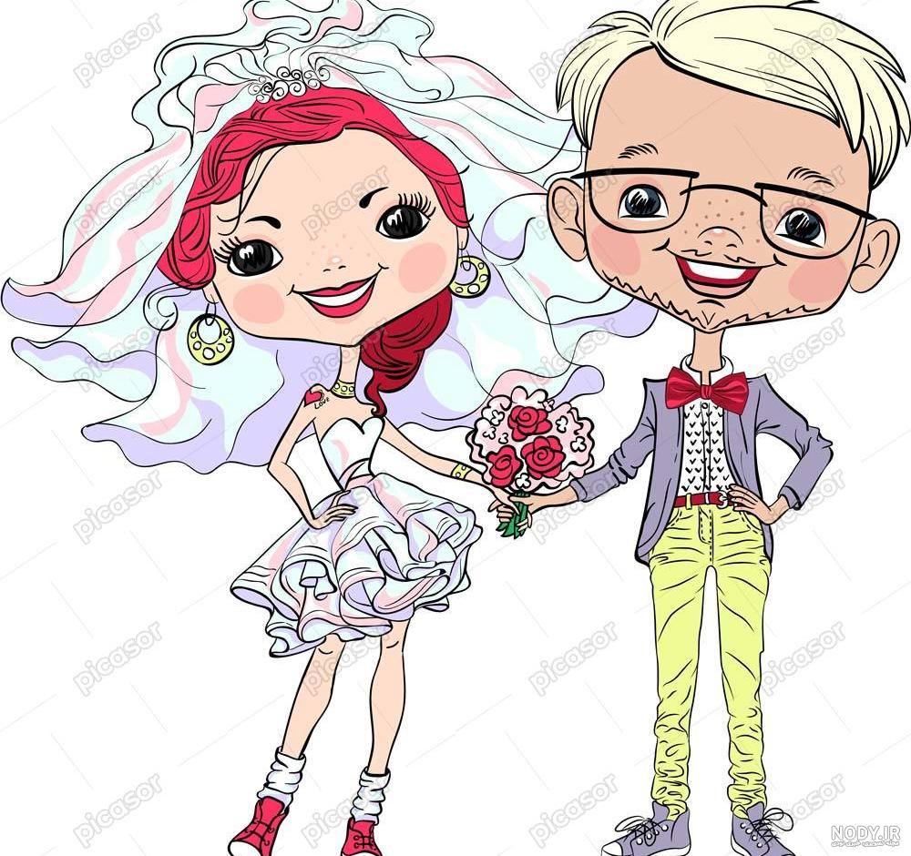 نقاشی ساده عروس و داماد