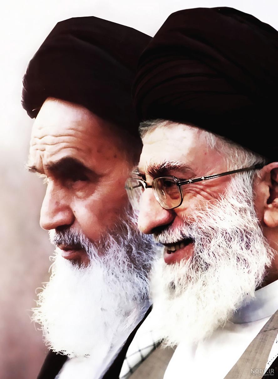عکس با کیفیت امام خمینی با چهره ی سه رخ م عبا قهوه ای و عمامه مشکی در ...