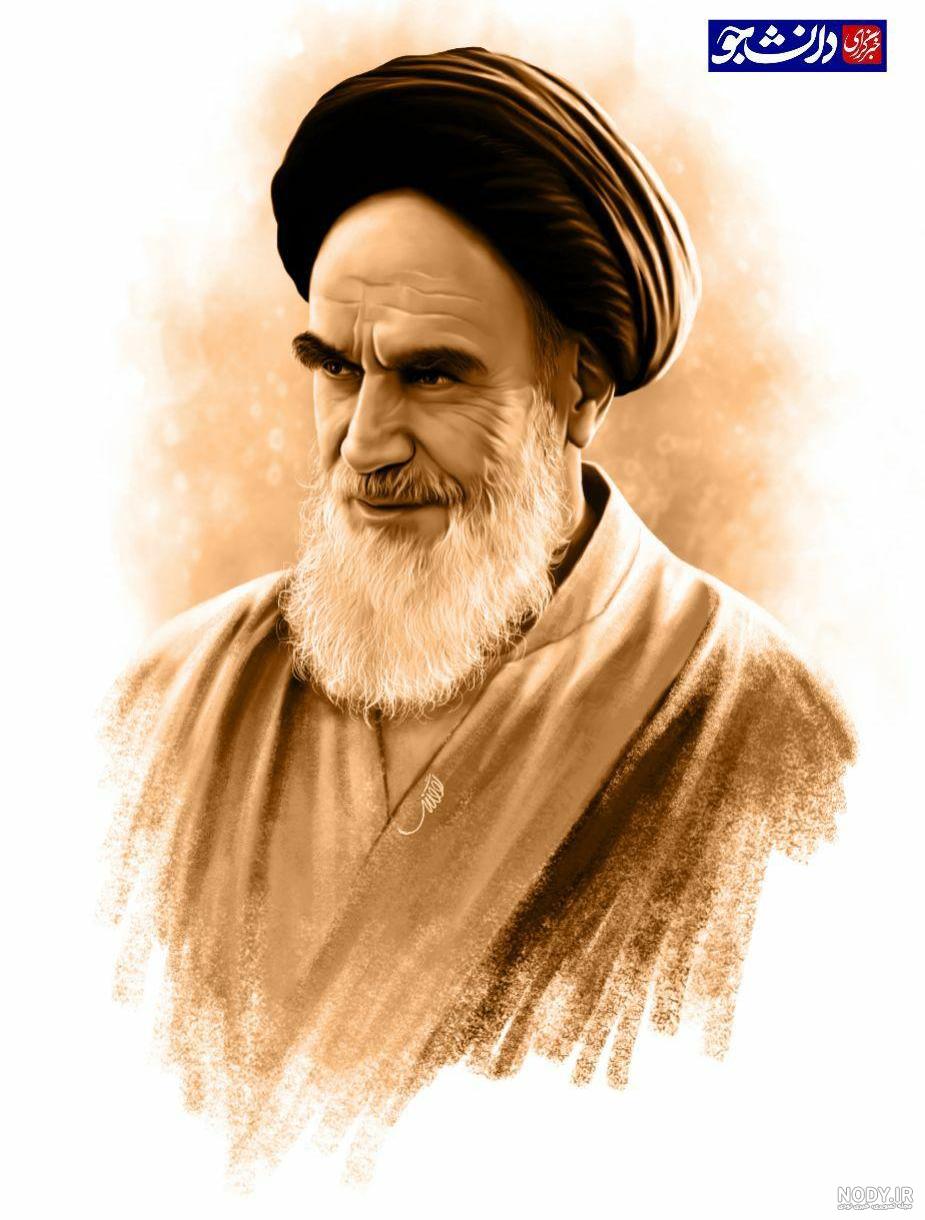 عکس با کیفیت چهره ی امام خمینی (ره) به همراه عمامه مشکی در حالت سه رخ ...