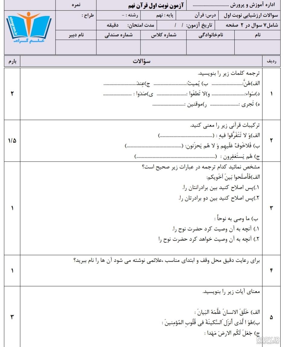 قران نهم_درس سوم جلسه اول