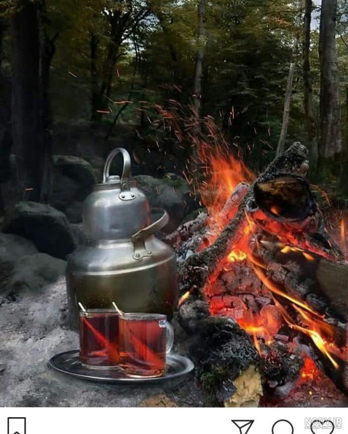 عکس چای دونفره در طبیعت