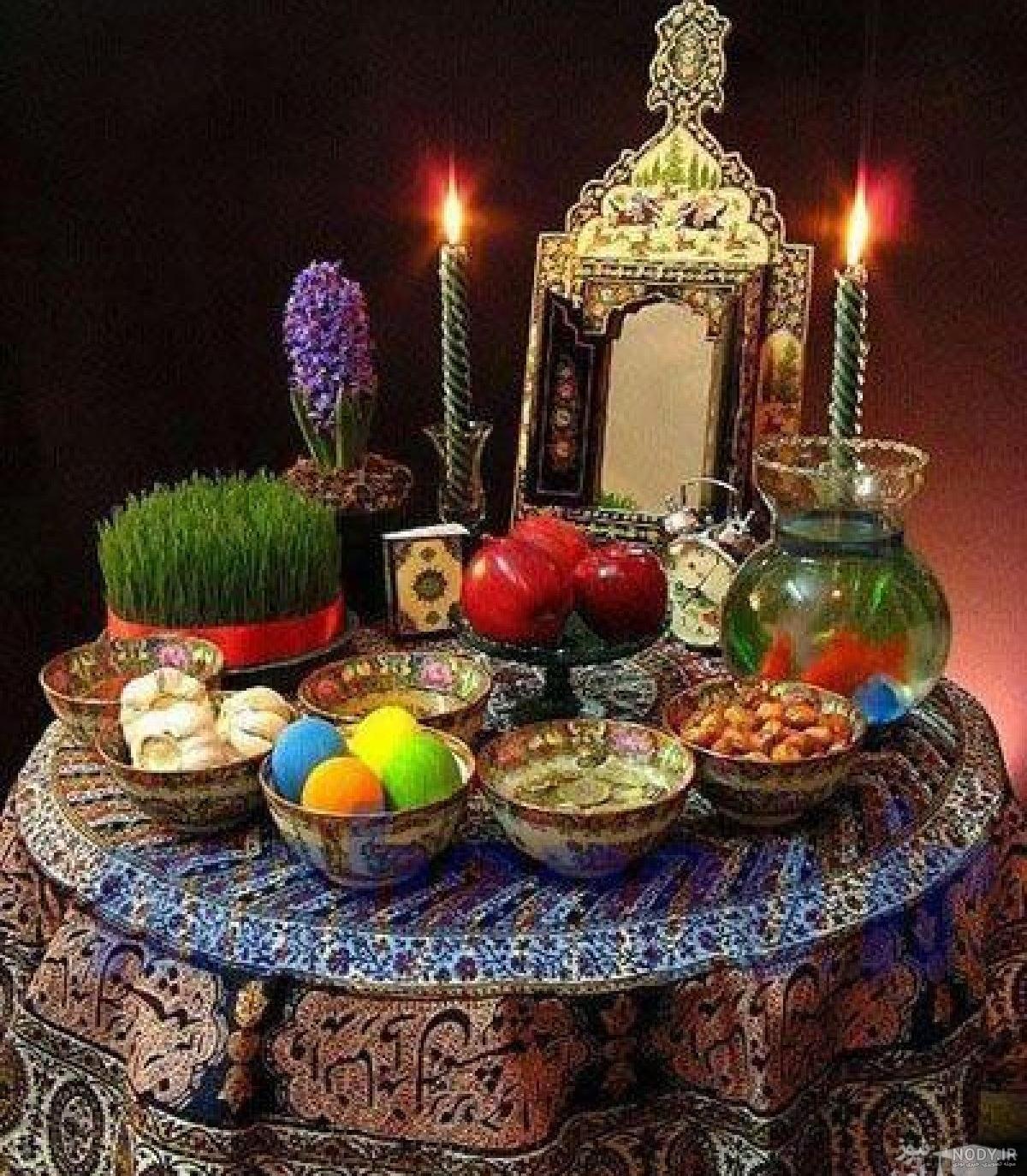 تزیین سفره هفت سین برای سال جدید | Haft seen, Haftseen design, Nowruz table تزیین سفره هفت سین برای سال جدید | Haft seen, Haftseen design, Nowruz table