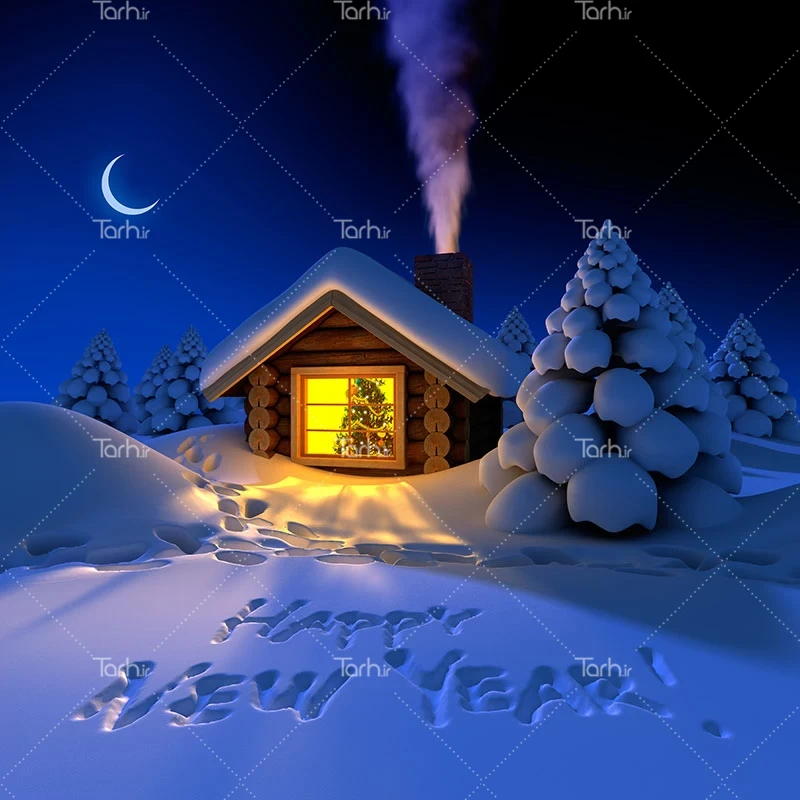 رویایی عکس کلبه برفی در شب رویایی عکس کلبه برفی در شب