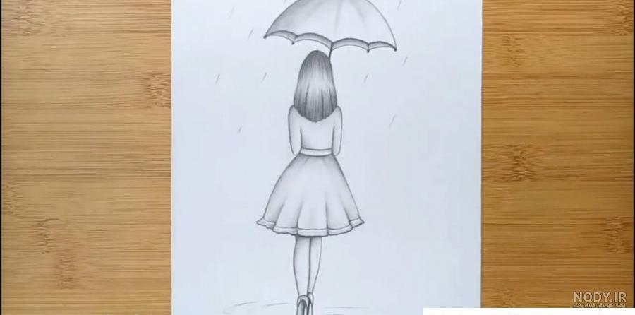 عکس نقاشی سیاه و سفید دخترانه ساده