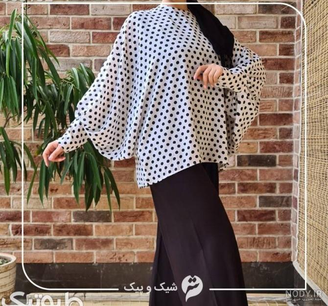 بلوز مجلسی یقه گرد آستین کیمونو فانوسی - کینگ سایز | لباس سایز بزرگ