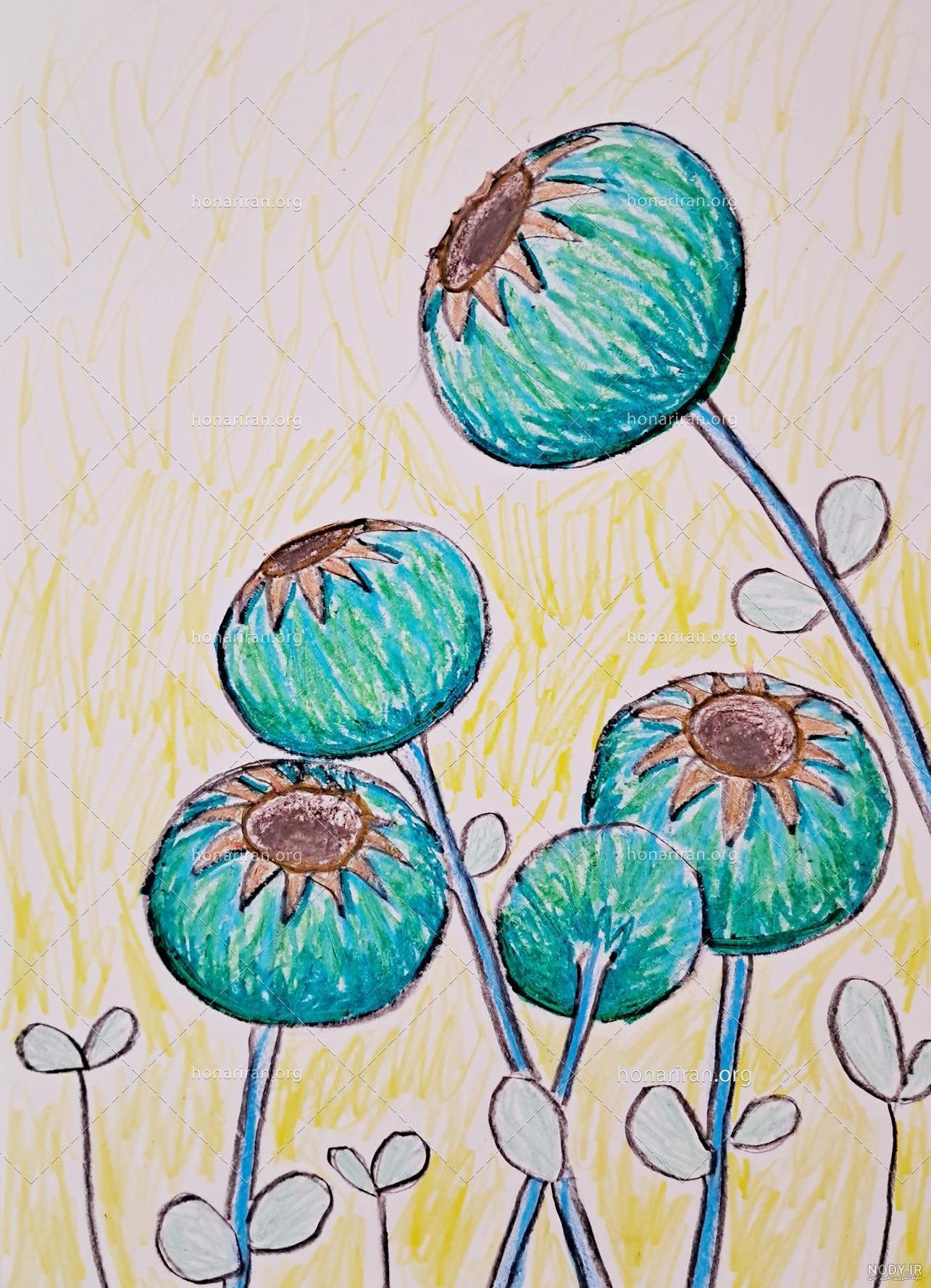 خرید بی واسطه تابلو نقاشی گل - مداد آبی