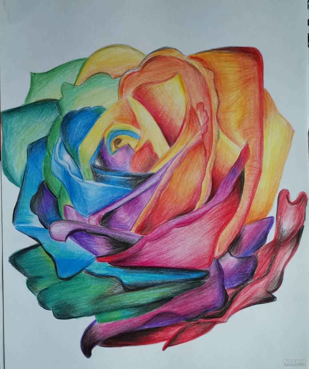 نقاشی گل با مداد رنگی