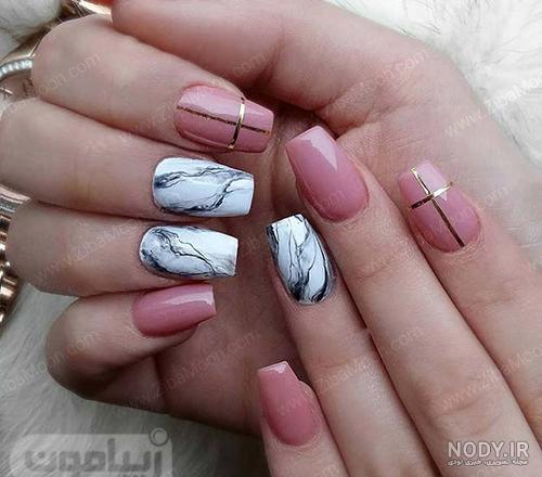 طرح ناخن ماربل سرخابی طرح ناخن ماربل سرخابی