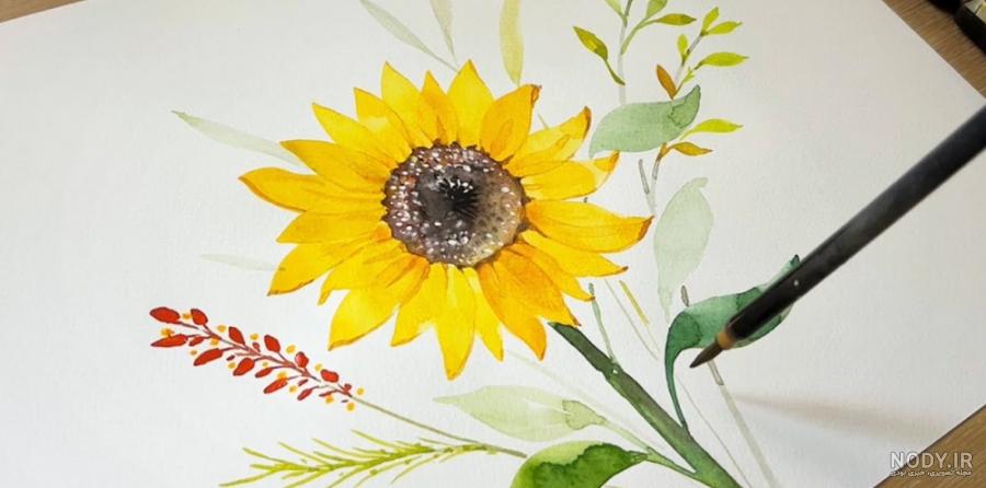 آموزش نقاشی برای کودکان نقاشی باران و آفتابگردان