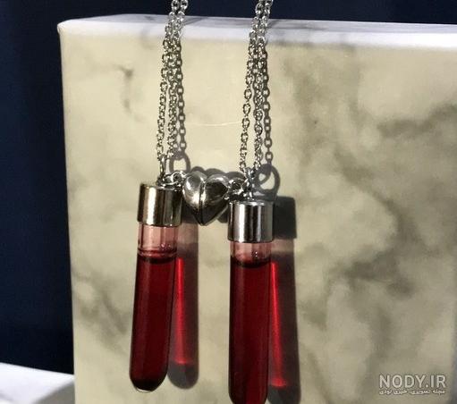 گردنبند شیشه خون استیل رنگ ثابت | رنگی کالا