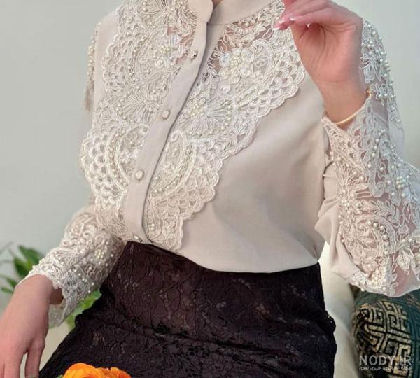 مدل لباس مجلسی با حجاب با پارچه گیپور