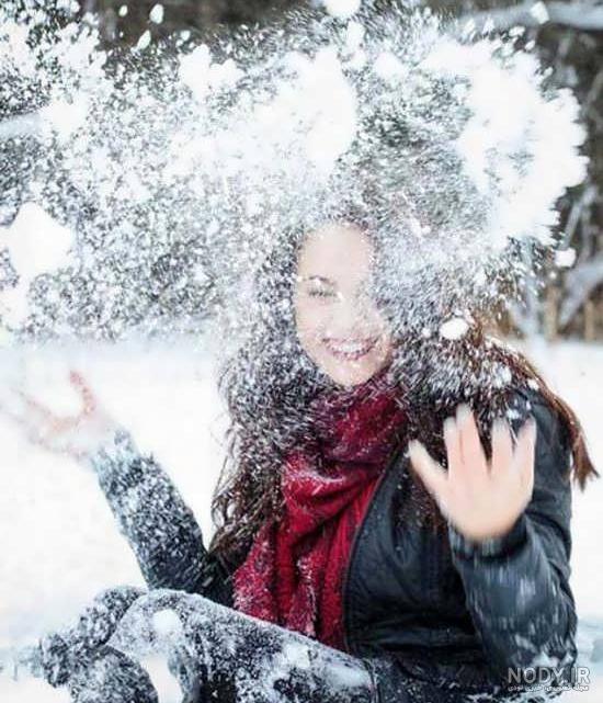 ژست عکس دخترانه با برف - عکس نودی