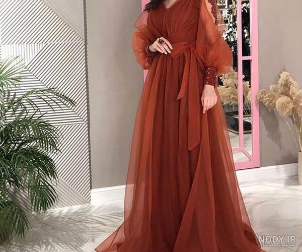 عکس لباس مجلسی بلند حریر زنانه