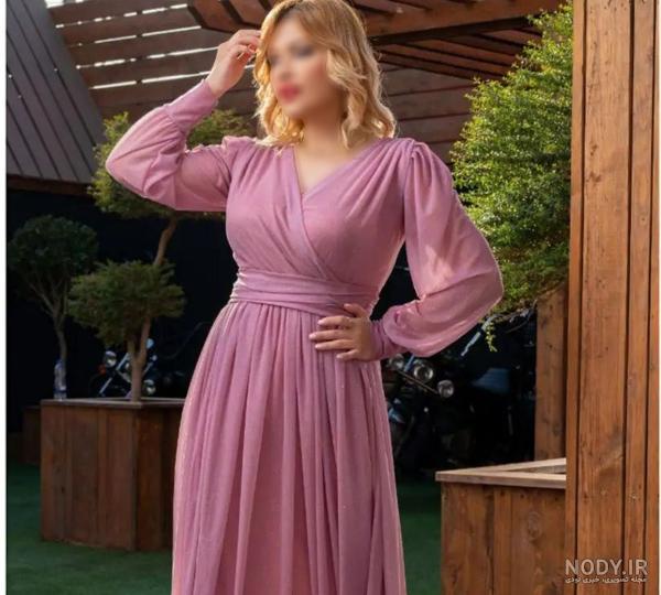 مدل لباس حریر مجلسی بلند و ساده برای افراد چاق و شکم دار