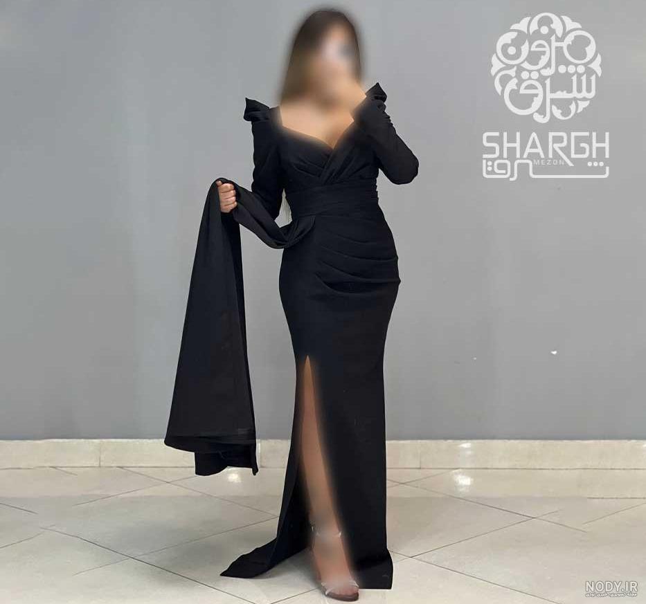 لباس مجلسی یقه دلبری استین دار لباس مجلسی یقه دلبری استین دار