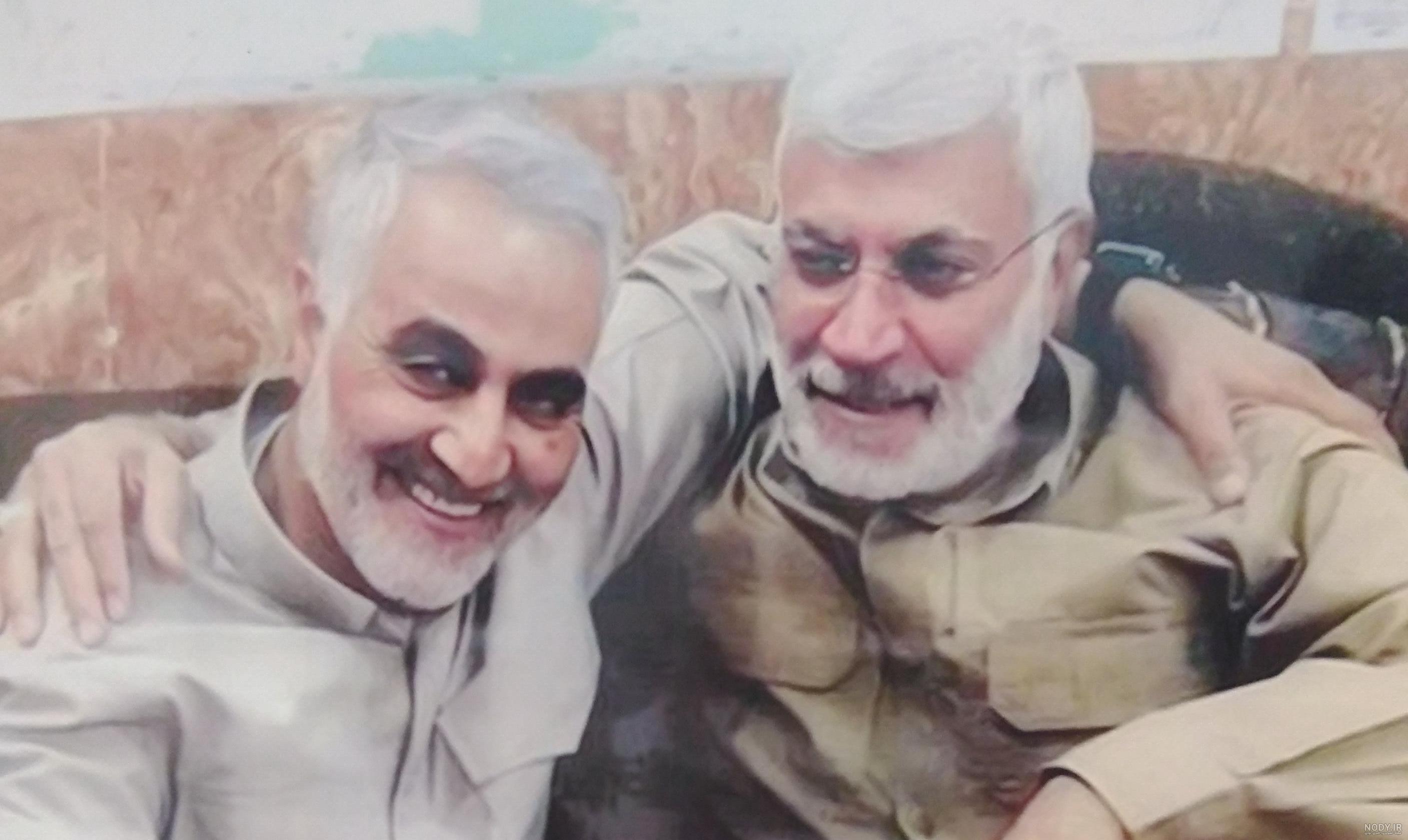 عکس (ما ملت امام حسینیم) ، شهید سلیمانی و شهید ابومهدی