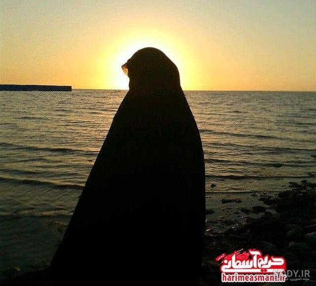 ژست عکس کنار دریا دخترانه با حجاب