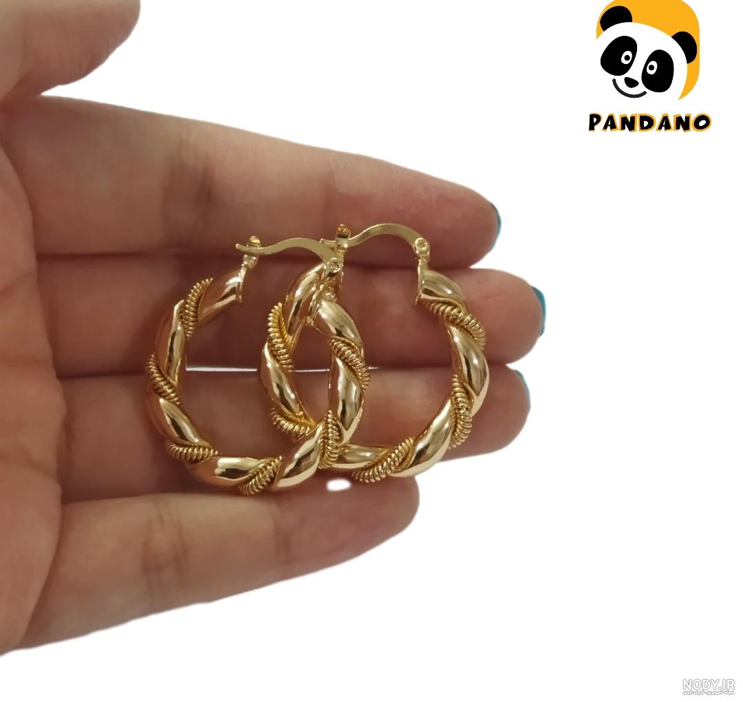 گوشواره طلا حلقه ای سه گوی سایز متوسط کد E21401