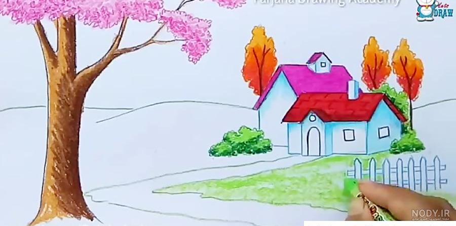 مدل نقاشی با مداد رنگی منظره ❤️ [ بهترین تصاویر ]