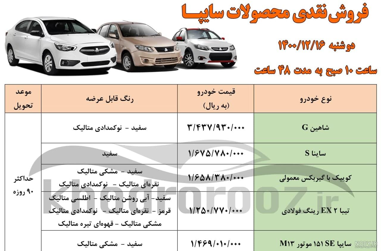 ساینا مدل ۱۴۰۰ چند؟ + جدول قیمت ساینا مدل ۱۴۰۰ چند؟ + جدول قیمت