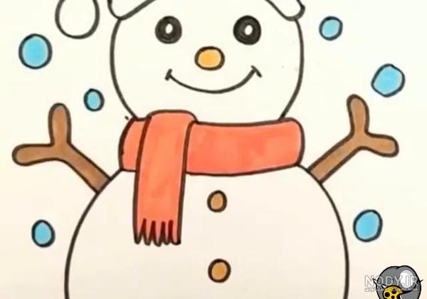 نقاشی فصل زمستان کودکانه ساده و آسان با برف و آدم برفی نقاشی فصل زمستان کودکانه ساده و آسان با برف و آدم برفی