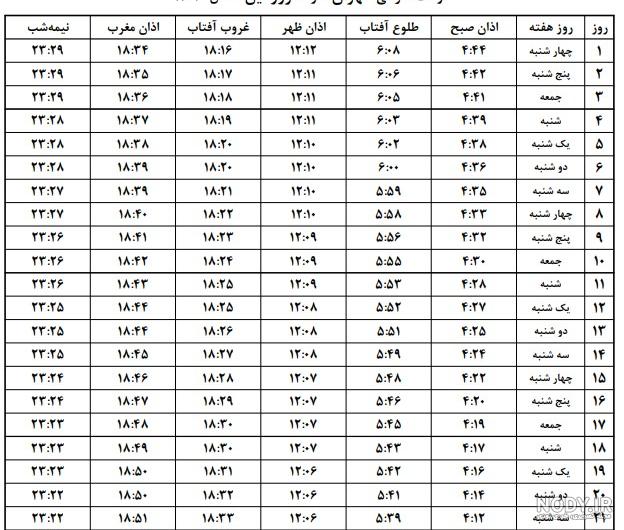 اوقات شرعی نیمه اول ماه مبارک رمضان ۹۹ به افق تهران | جدول یاب اوقات شرعی نیمه اول ماه مبارک رمضان ۹۹ به افق تهران | جدول یاب