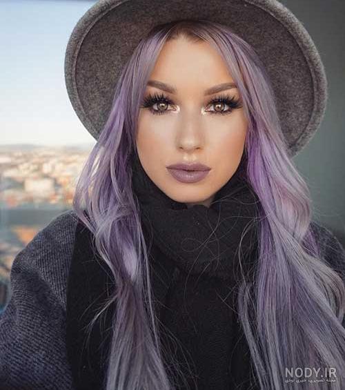 عکس رنگ مو یاسی روی دکلره