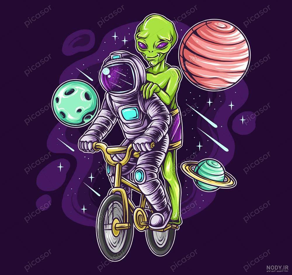 وکتور کارتونی پترن آدم های فضایی ، سفینه و ... (Cartoon Outer space Pattern  vector)
