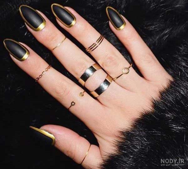 جذاب ترین مدل های دیزاین ناخن سیاه و طلایی خاص و زیبا