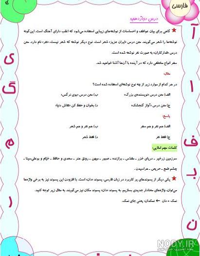 تدریس درس دوازدهم فارسی سوم دبستان