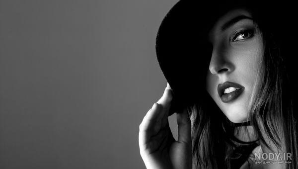 عکس دختر با کلاه سیاه و سفید