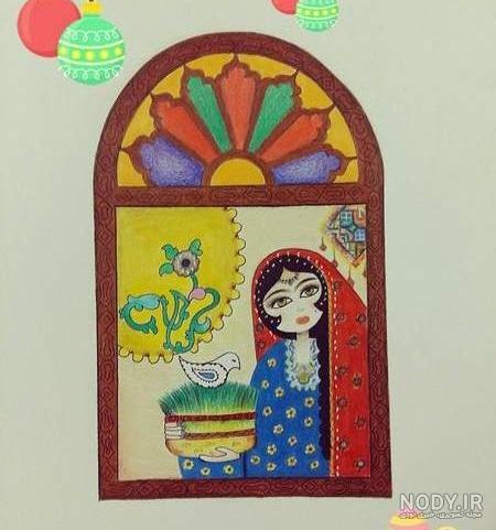 نقاشی سفره هفت سین 1403 کودکانه، ساده و فانتزی برای رنگ آمیزی