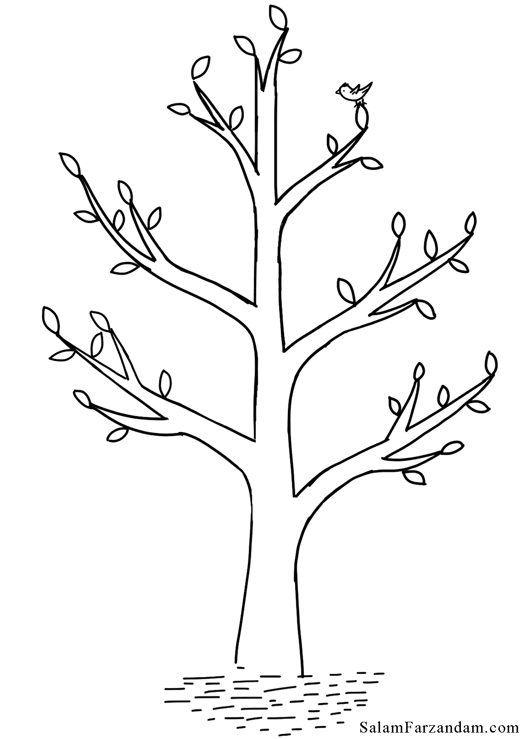 تصویر کارتونی دوربری شده درخت با شکوفه های بهاری (png ترانسپرنت)