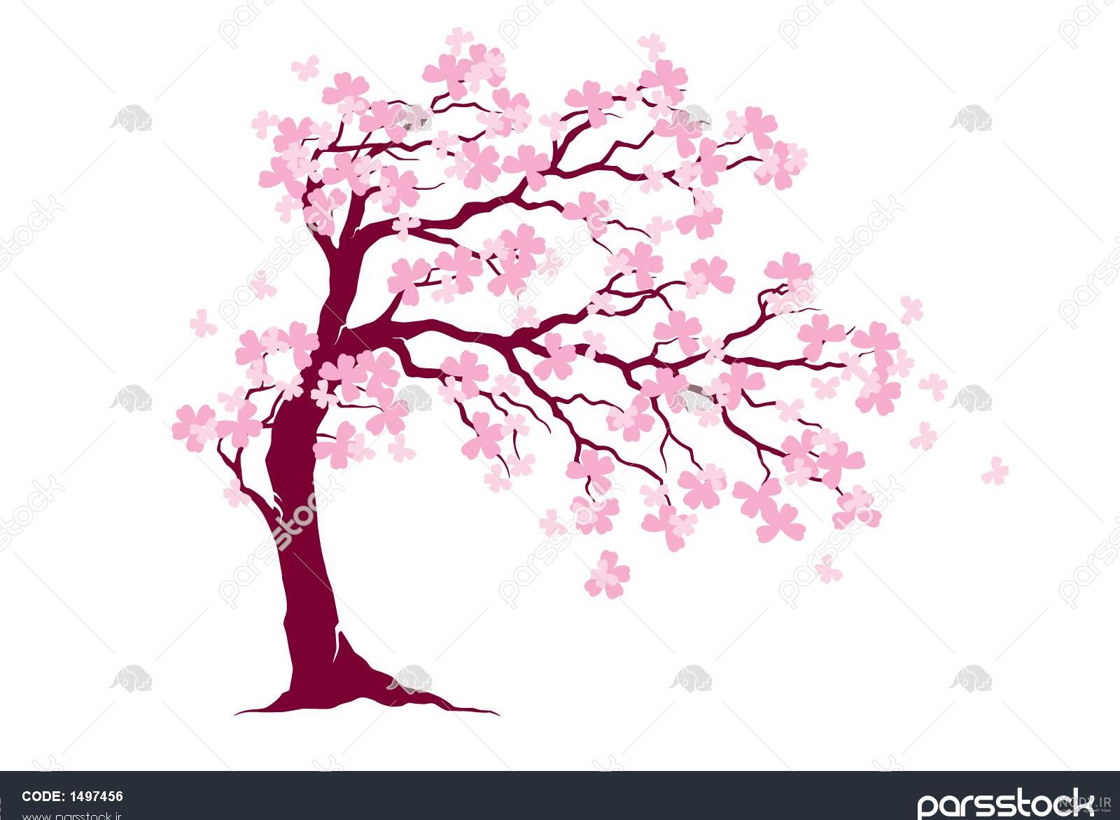 تصویر کارتونی دوربری شده درخت با شکوفه های بهاری (png ترانسپرنت)