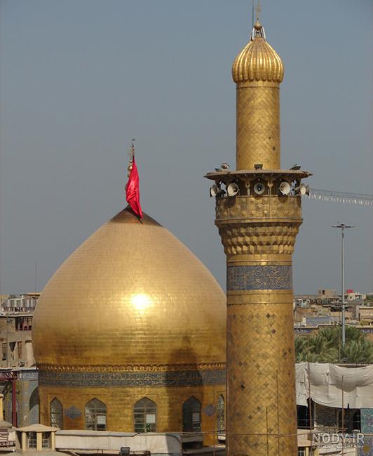 عکس با کیفیت گنبد زیبای و طلایی امام حسین (ع) به همراه گلدسته و پس ...