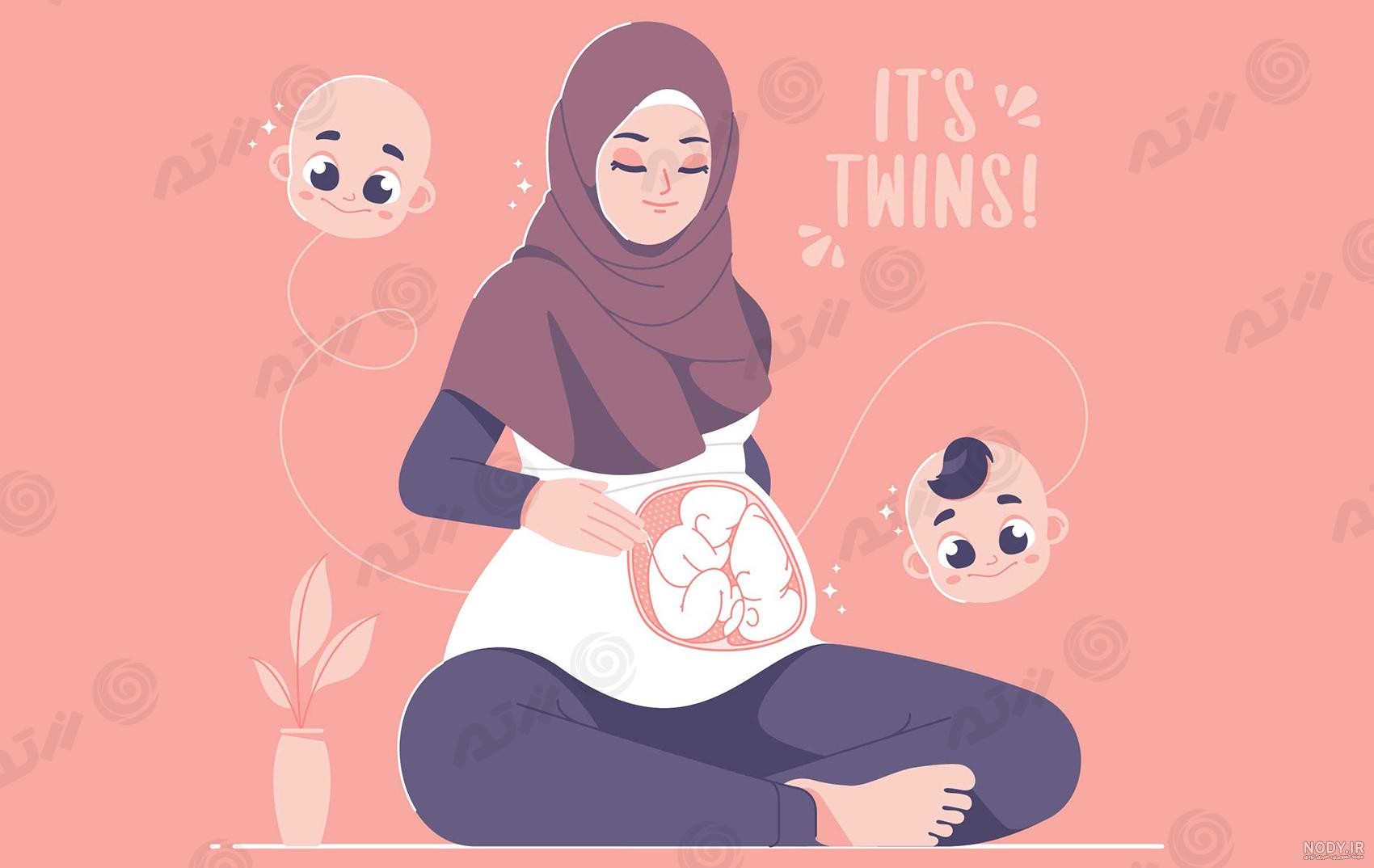 عکس مادر و فرزند با حجاب کارتونی