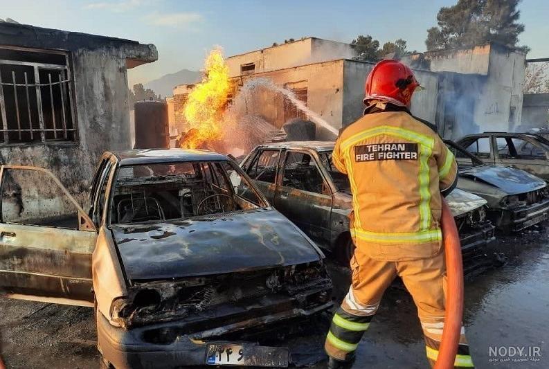 آتش‌سوزی خودروی پلیس در پل امام حسین مشهد