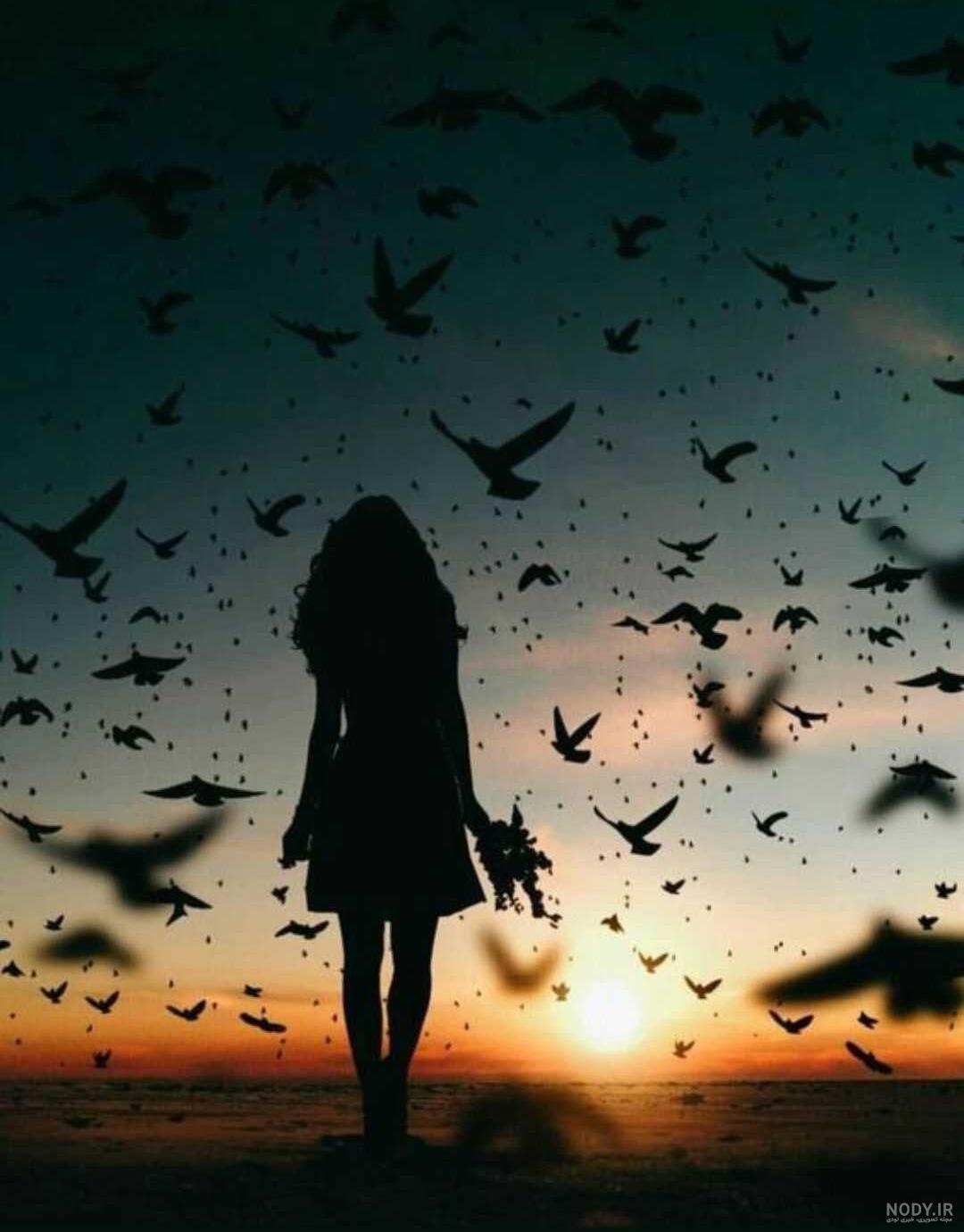  عکس تنهایی دختر بدون چهره در غروب